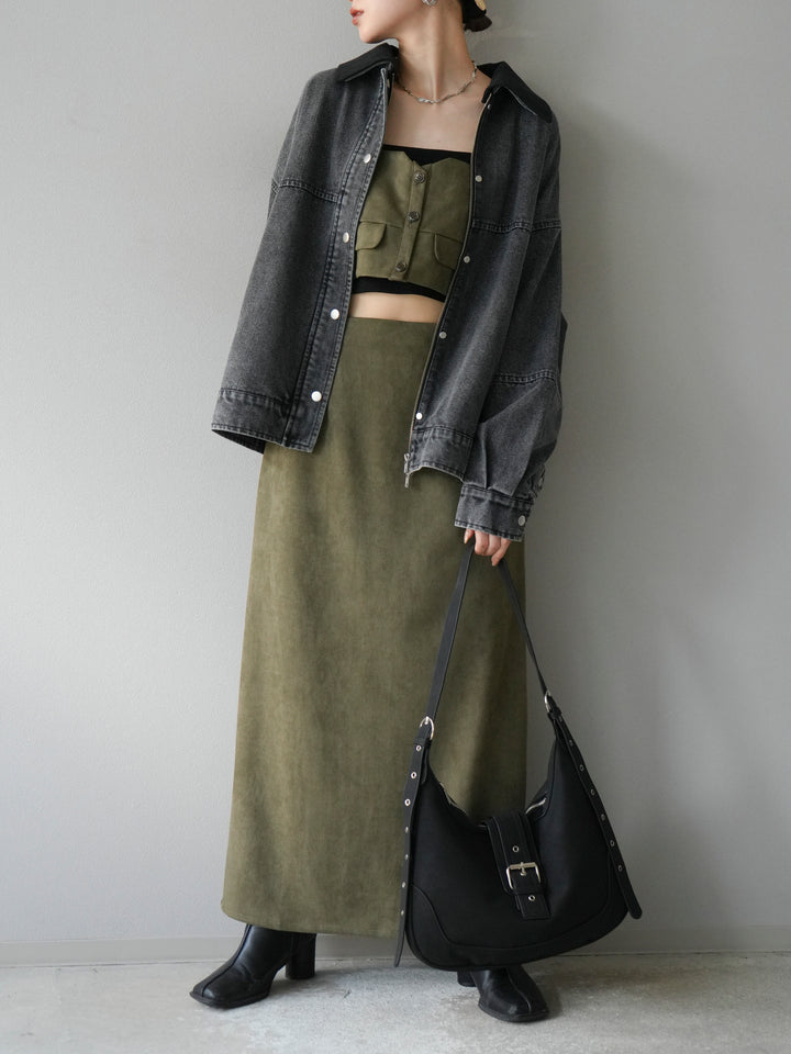 [予約]スウェード襟切替デニムブルゾン/ブラック