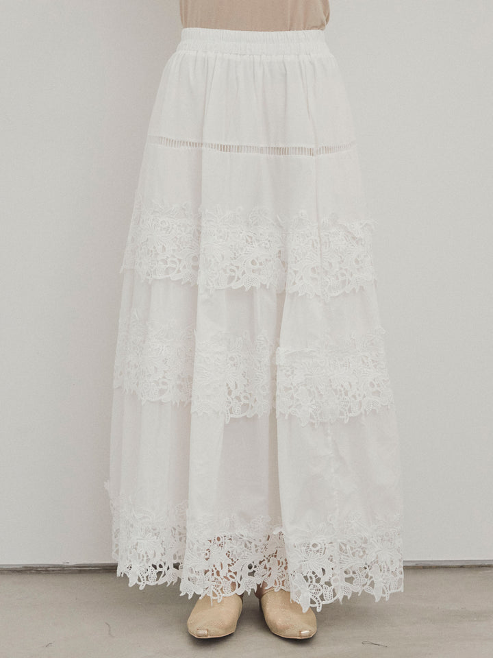 [予約]スカラップレースロングスカート/オフホワイト