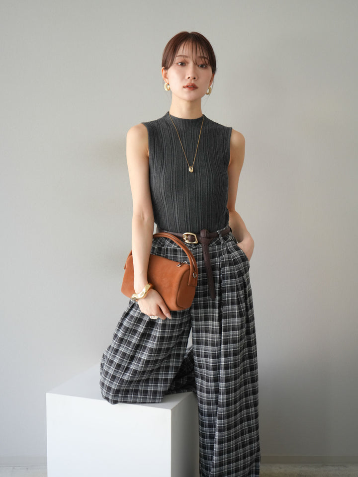[予約]スリーブレスランダムリブニットトップス/グレー