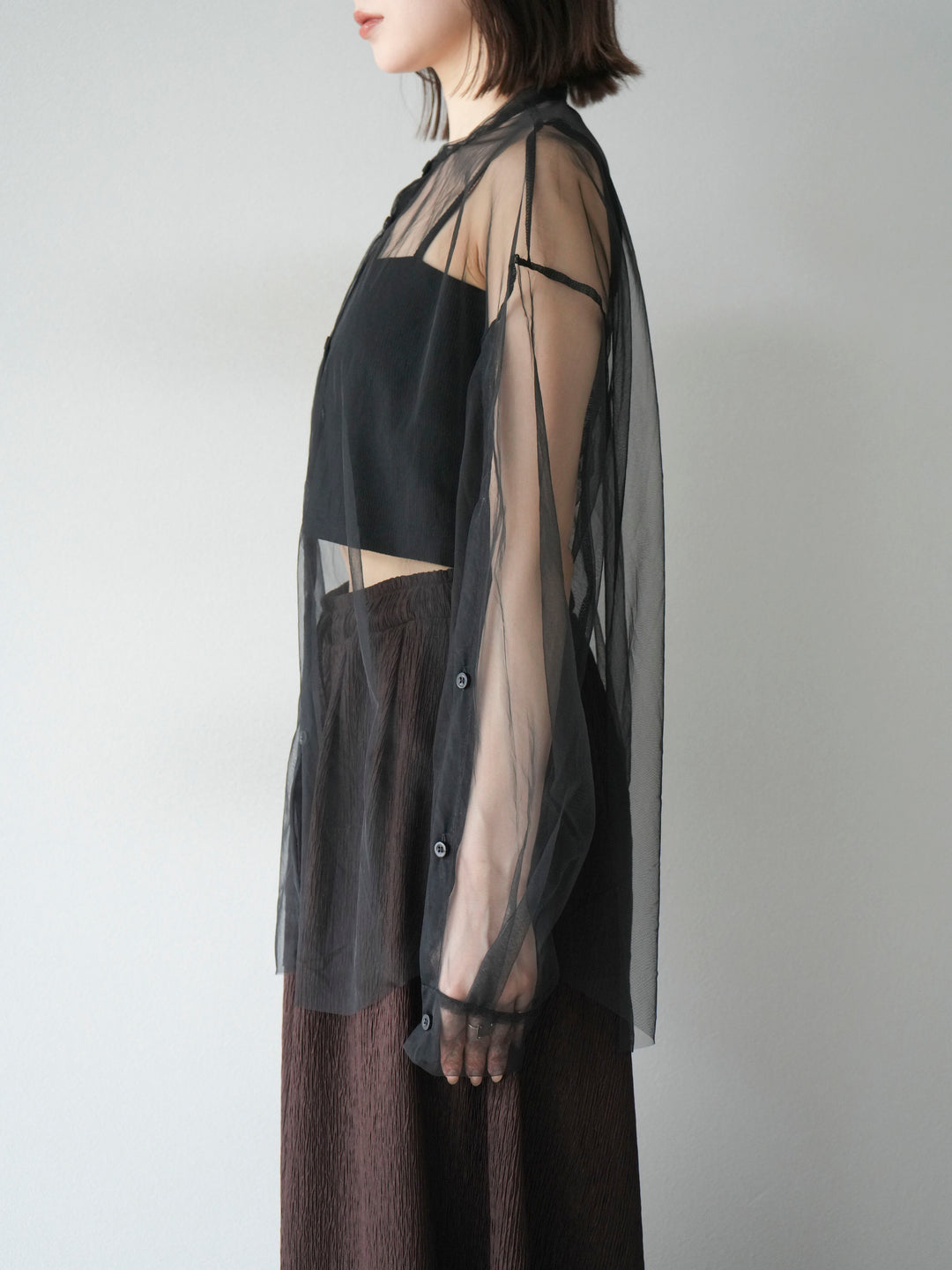 [予約]2WAYスリーブチュールシャツ/ブラック