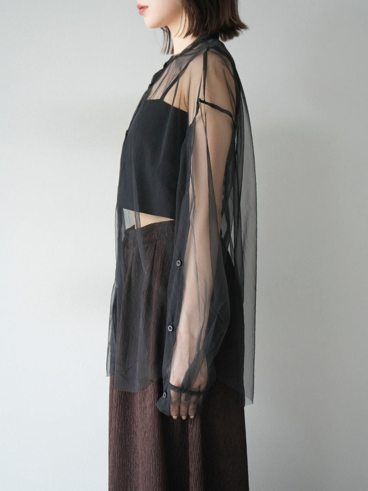 [予約]2WAYスリーブチュールシャツ/ブラック