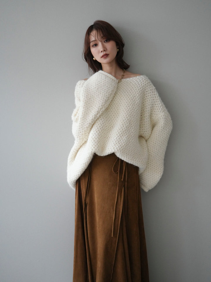 [予約]ワッフル編みオーバーニットプルオーバー/off