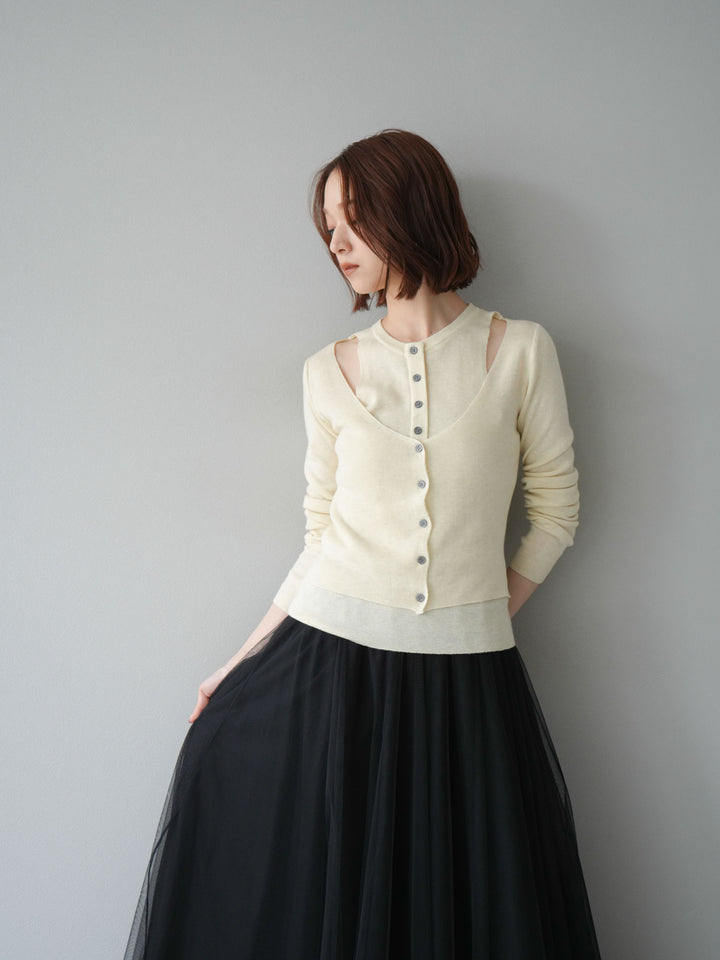 [予約]レイヤードデザインニットカーディガン/アイボリー