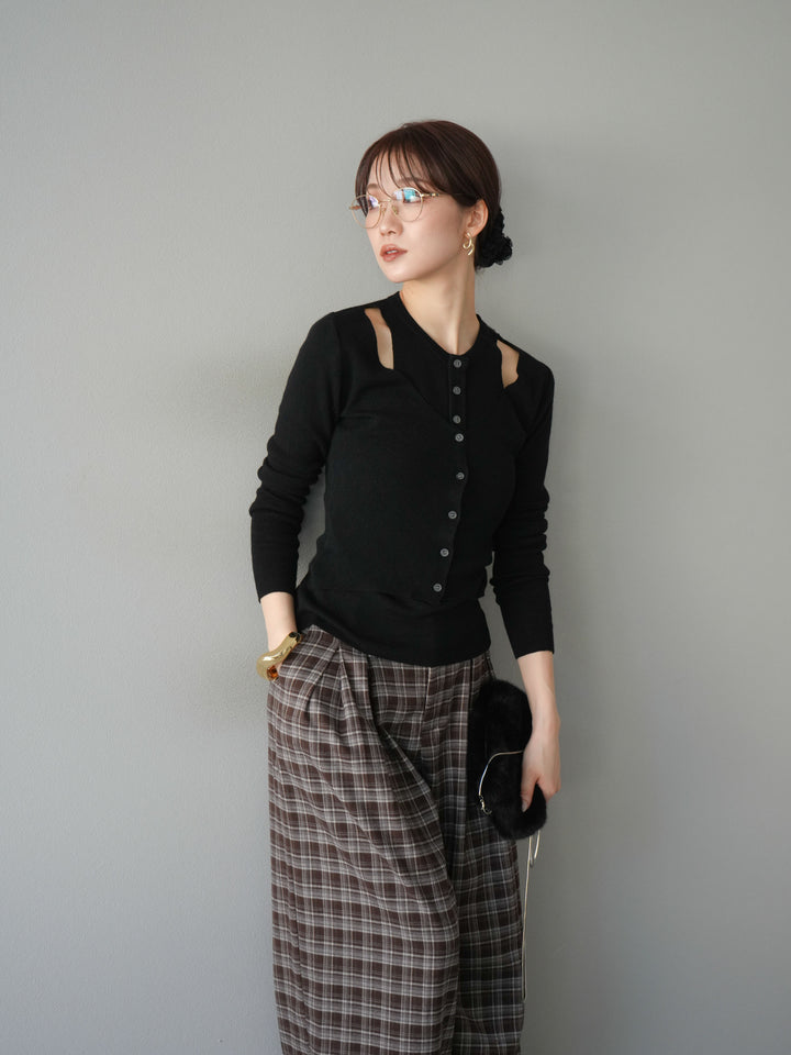 [予約]レイヤードデザインニットカーディガン/ブラック