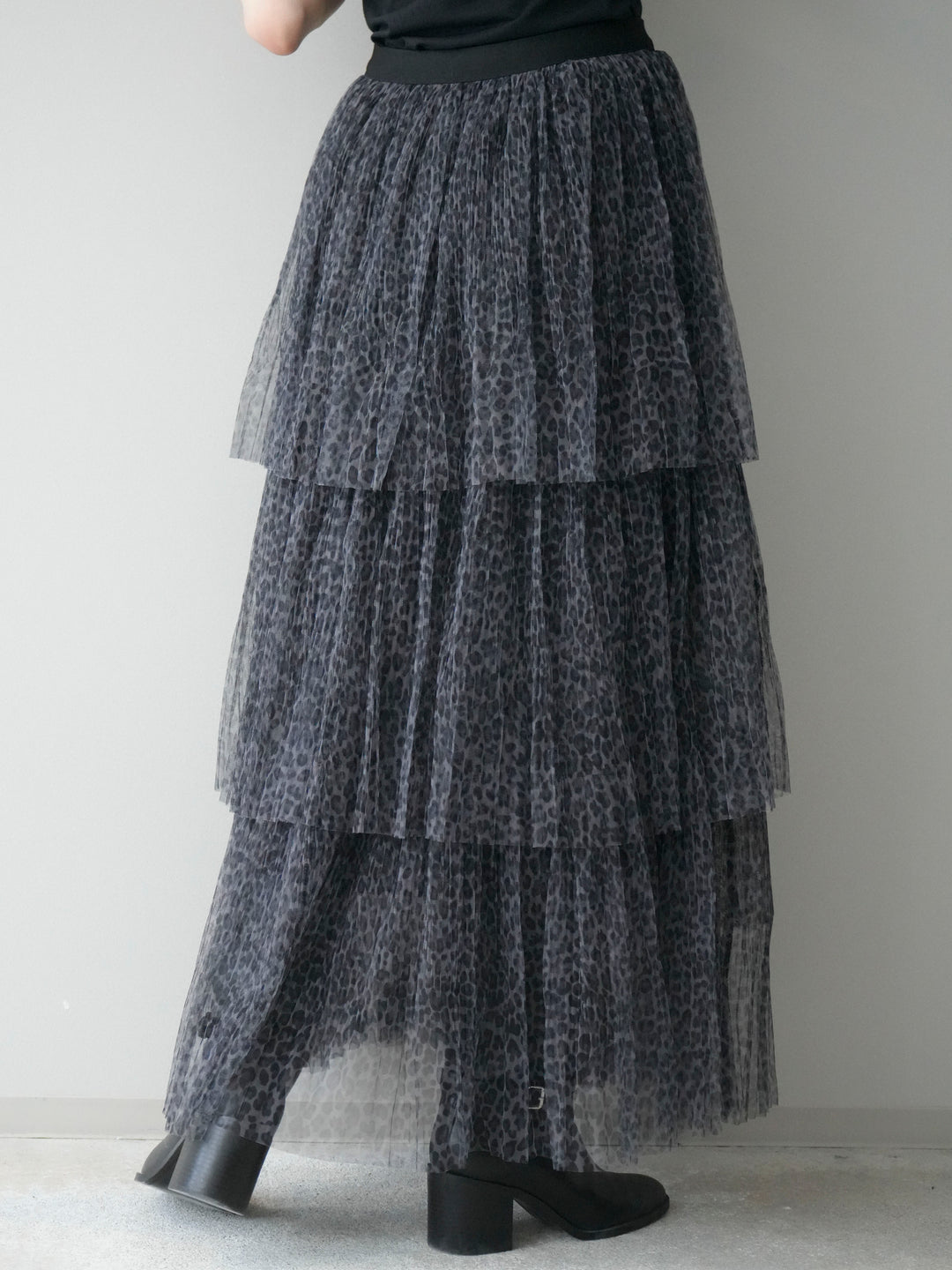 [予約]レオパード柄チュールフリルスカート/gray