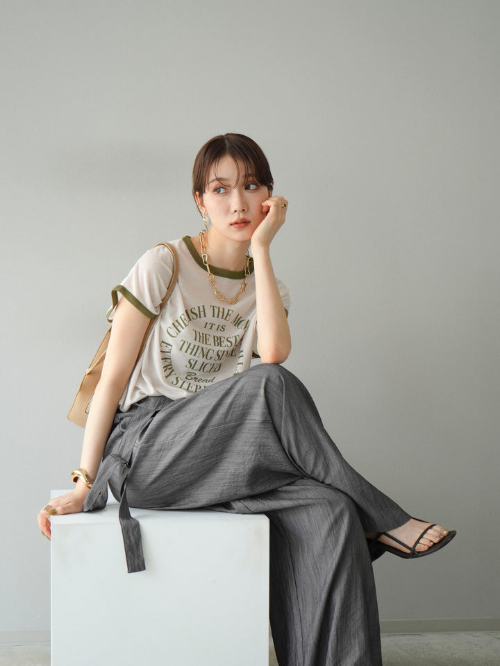 [SET]ストリングデザインハイウエストサロペット+シアーフライス ロゴプリントT (2set)