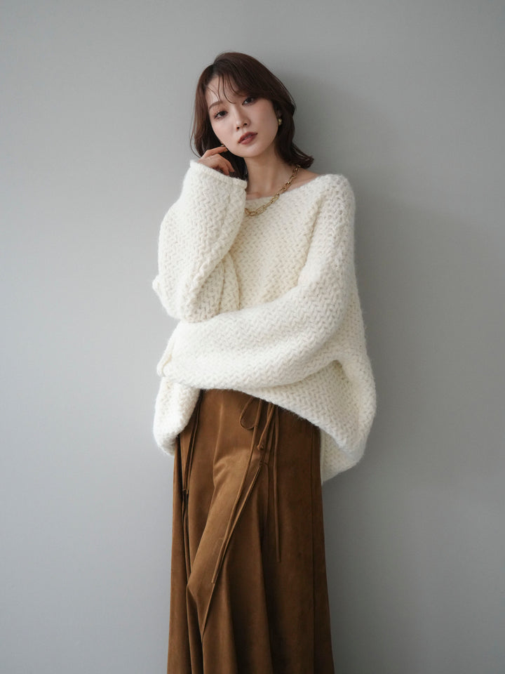 [予約]ワッフル編みオーバーニットプルオーバー/off