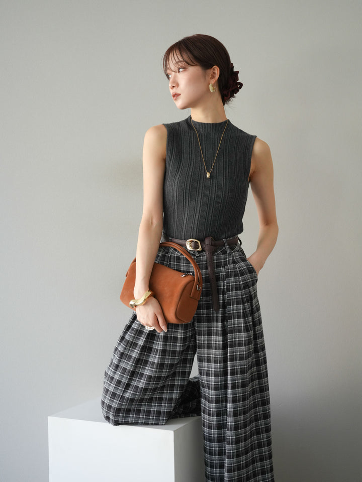 [予約]スリーブレスランダムリブニットトップス/グレー