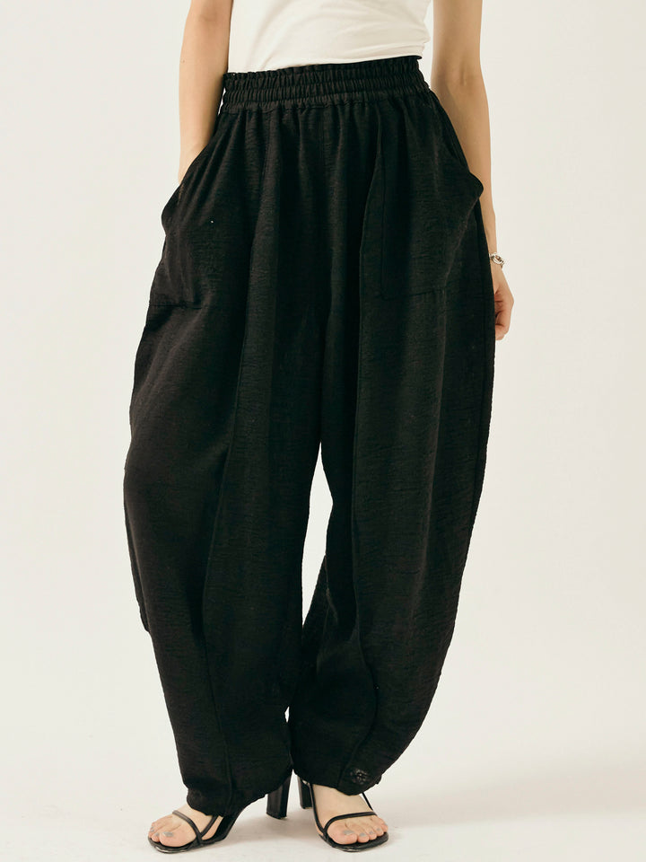 [予約]リネンライクベイカーバルーンパンツ/ブラック