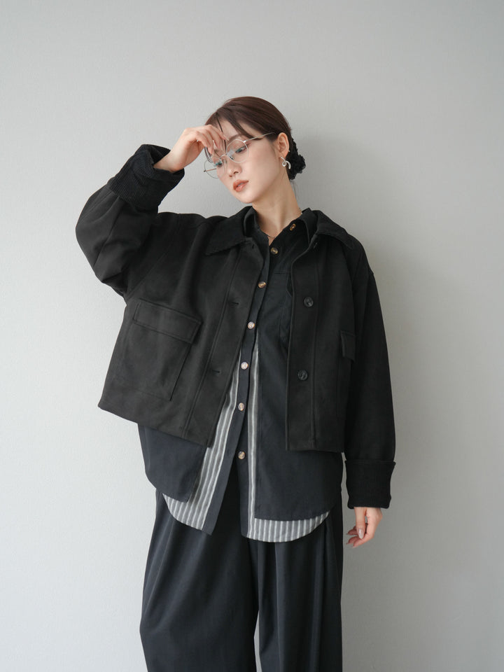 [予約]コーデュロイ切替スウェードショートジャケット/ブラック
