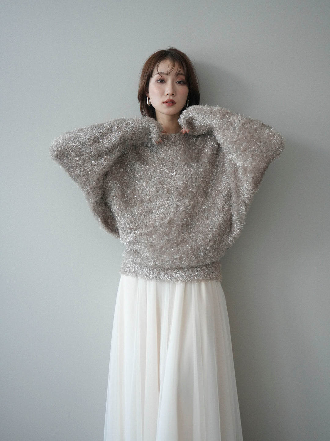 [予約]ラメシャギードルマンニットプルオーバー/beige