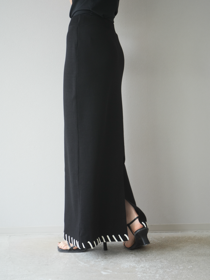 【預購】亞麻質感手縫針織緊身裙/黑色