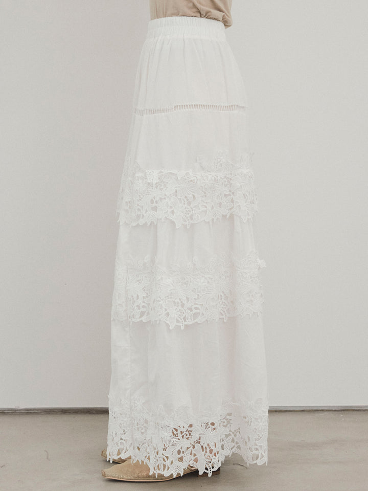 [予約]スカラップレースロングスカート/オフホワイト