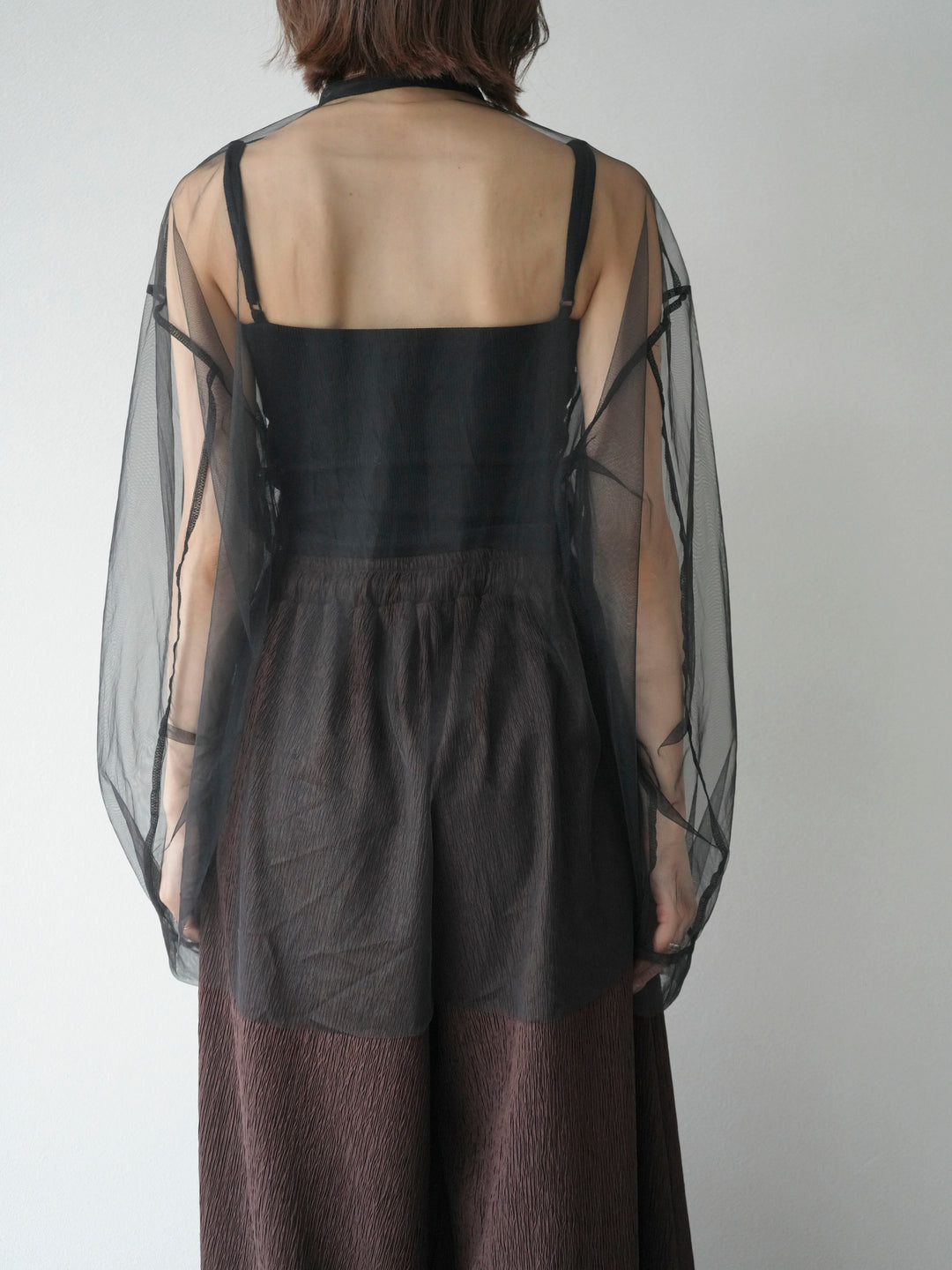 [予約]2WAYスリーブチュールシャツ/ブラック