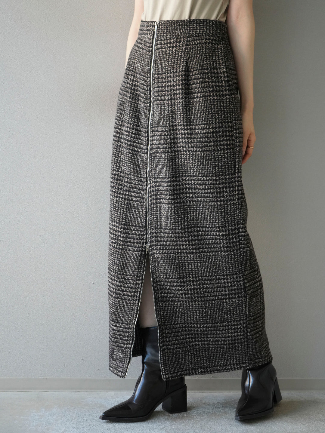 [予約]ツイードジップタイトスカート/brown