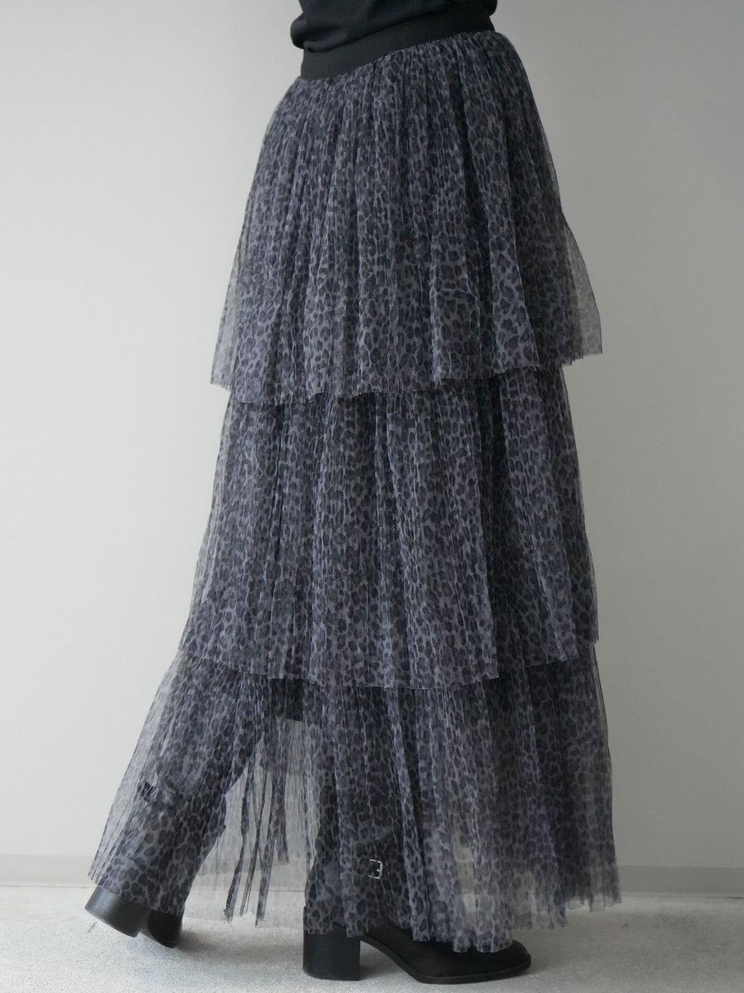 [予約]レオパード柄チュールフリルスカート/gray