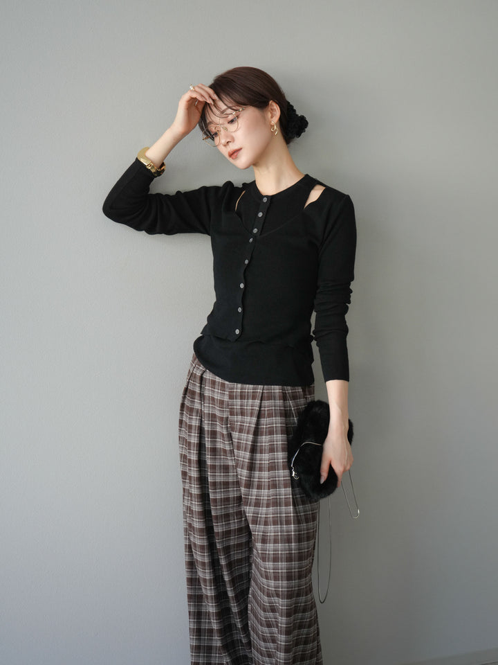 [予約]レイヤードデザインニットカーディガン/ブラック