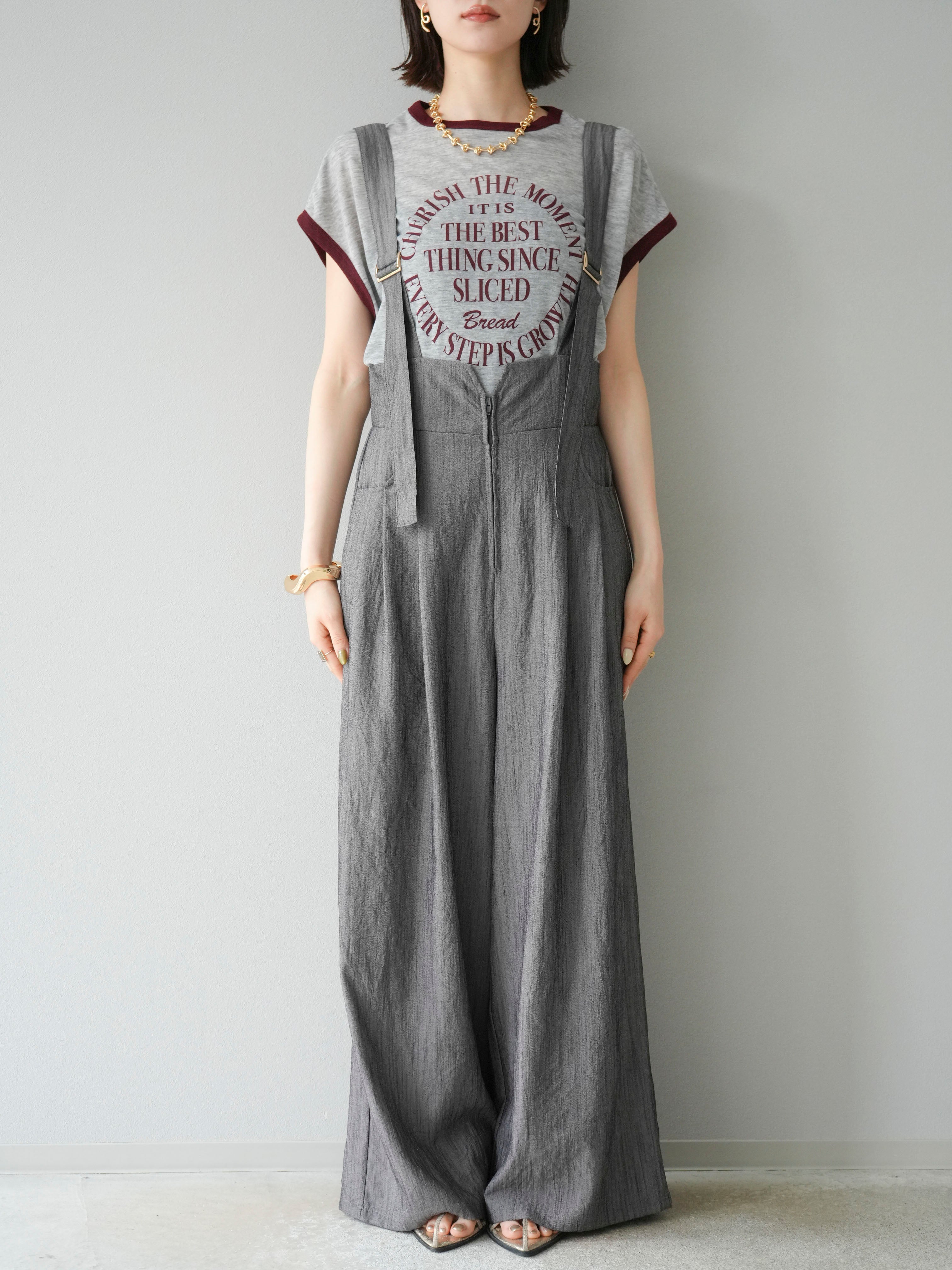 rimir/リミル ハイウエストサロペット [gray] 予約]ストリングデザインハイウエストサロペット/チャコール – Lumier