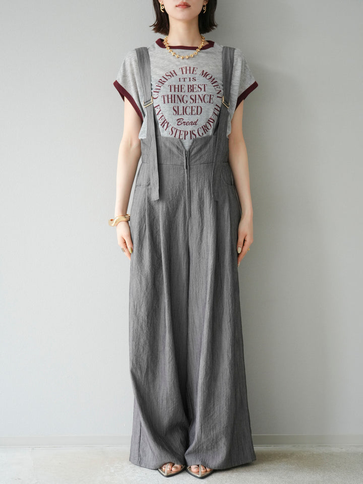 [予約]ストリングデザインハイウエストサロペット/チャコール