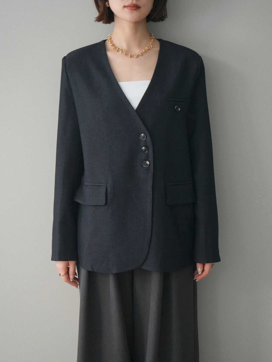 [予約]ノーカラージャケット/blue