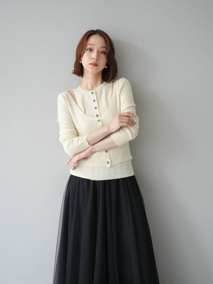 [予約]レイヤードデザインニットカーディガン/アイボリー