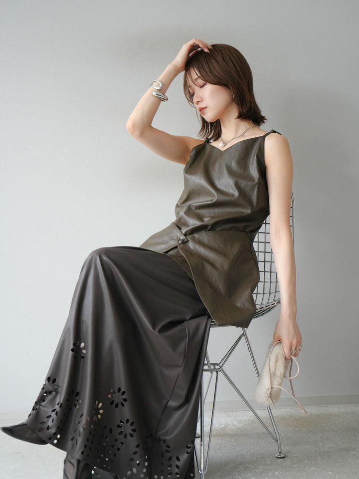 [予約]レイヤードレザーキャミソールチュニック/ブラウン