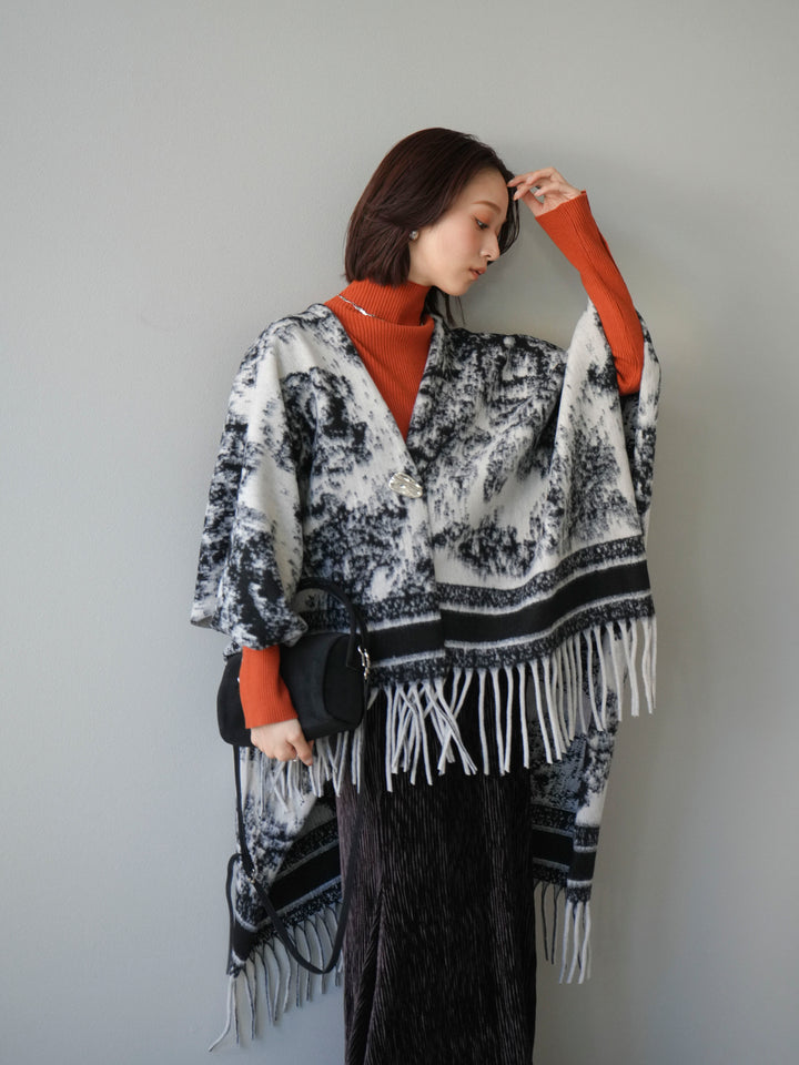 [SET]アブストラクト柄ストールポンチョ+選べるアクセセット(2set)