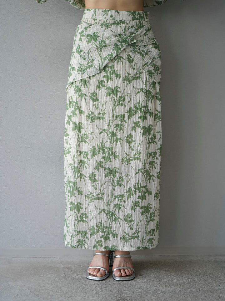 [Pre-order] Washer waist design flower pattern skirt/green