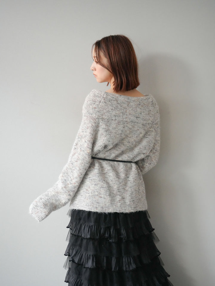 [予約]ミックスヤーンオフショルルーズニットプルオーバー/ベージュ