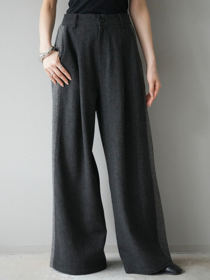 [予約]ツイードサイド配色ワイドパンツ/ブラック