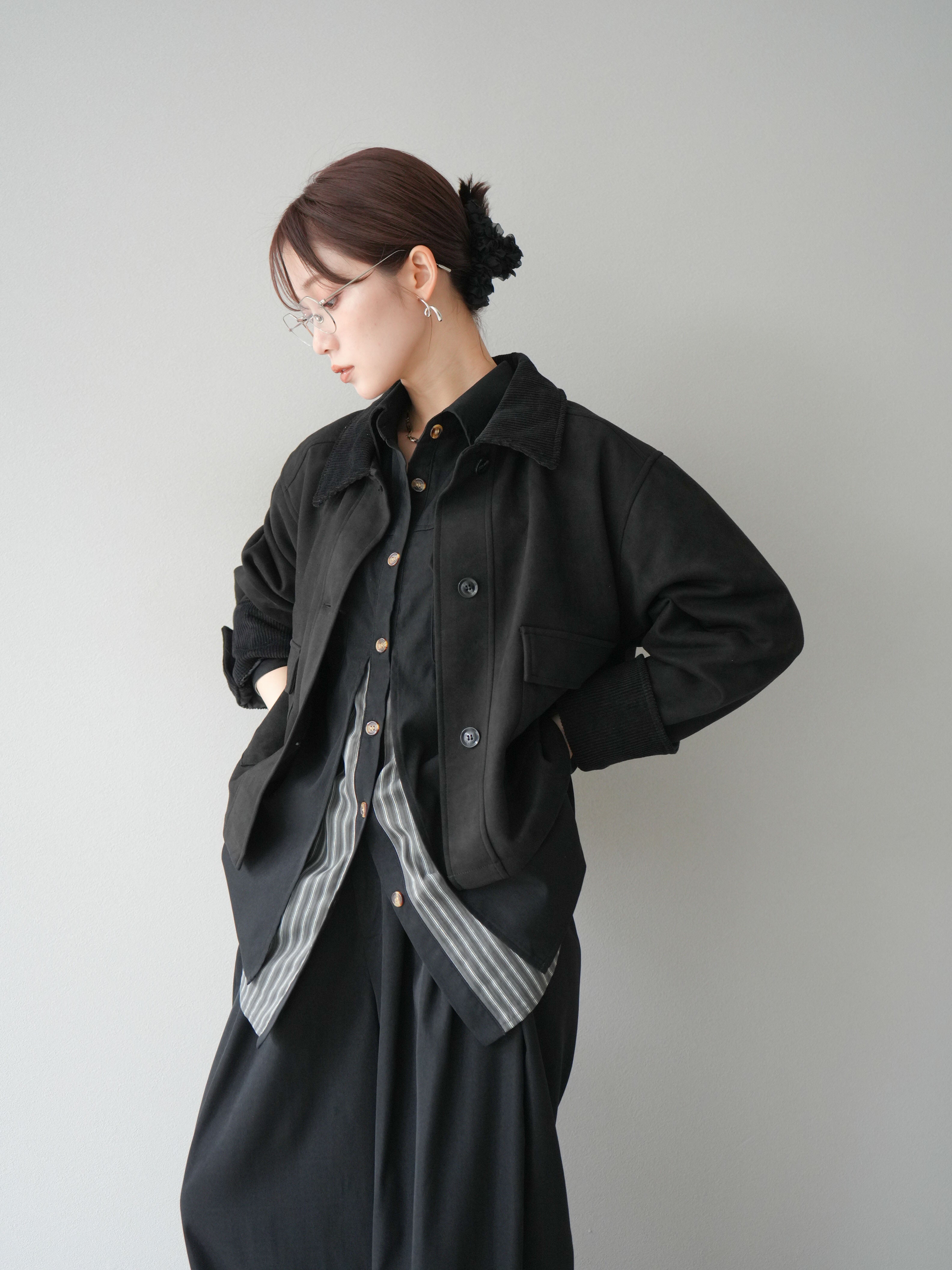 予約]コーデュロイ切替スウェードショートジャケット/ブラック – Lumier