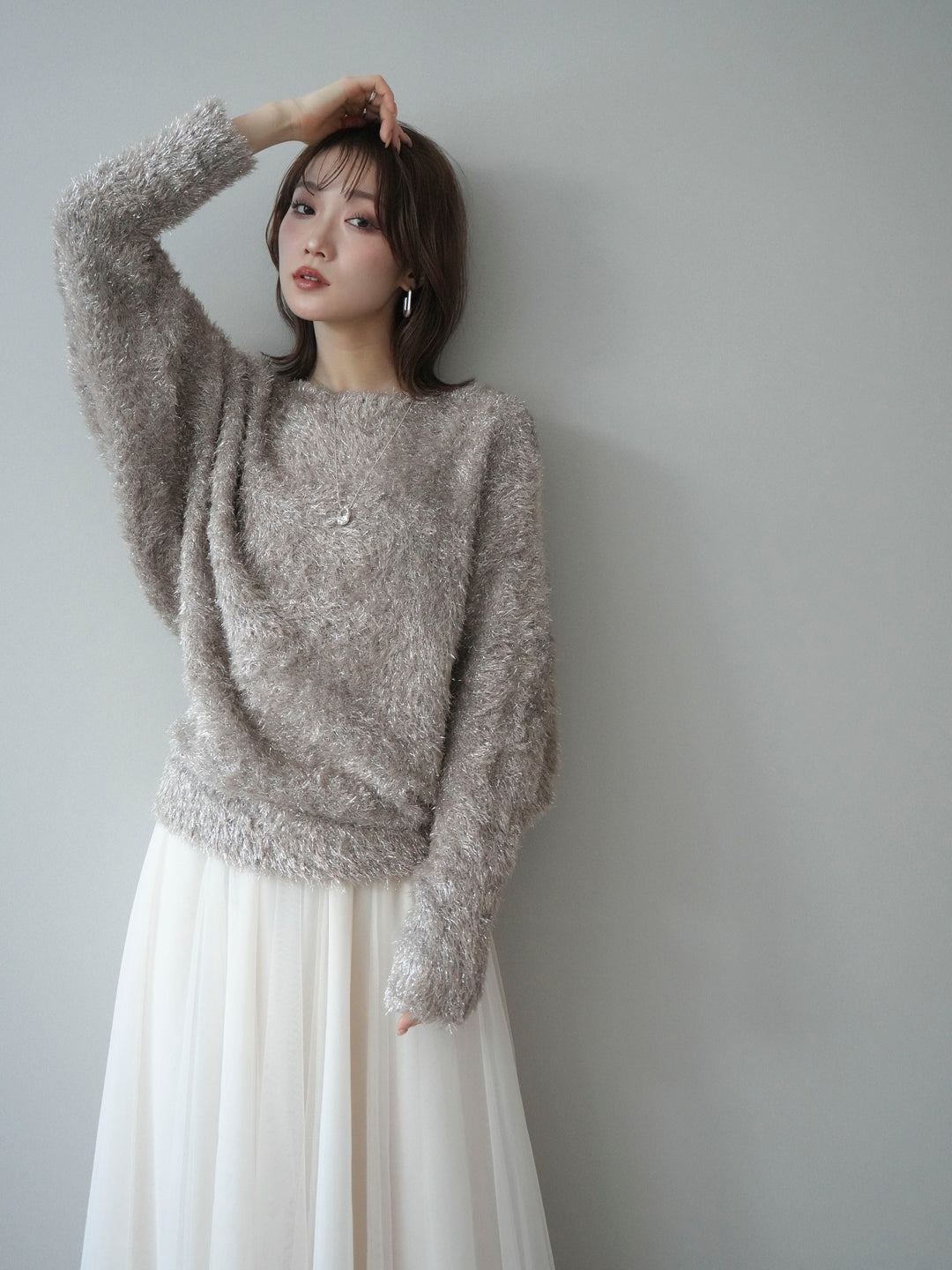 [予約]ラメシャギードルマンニットプルオーバー/beige