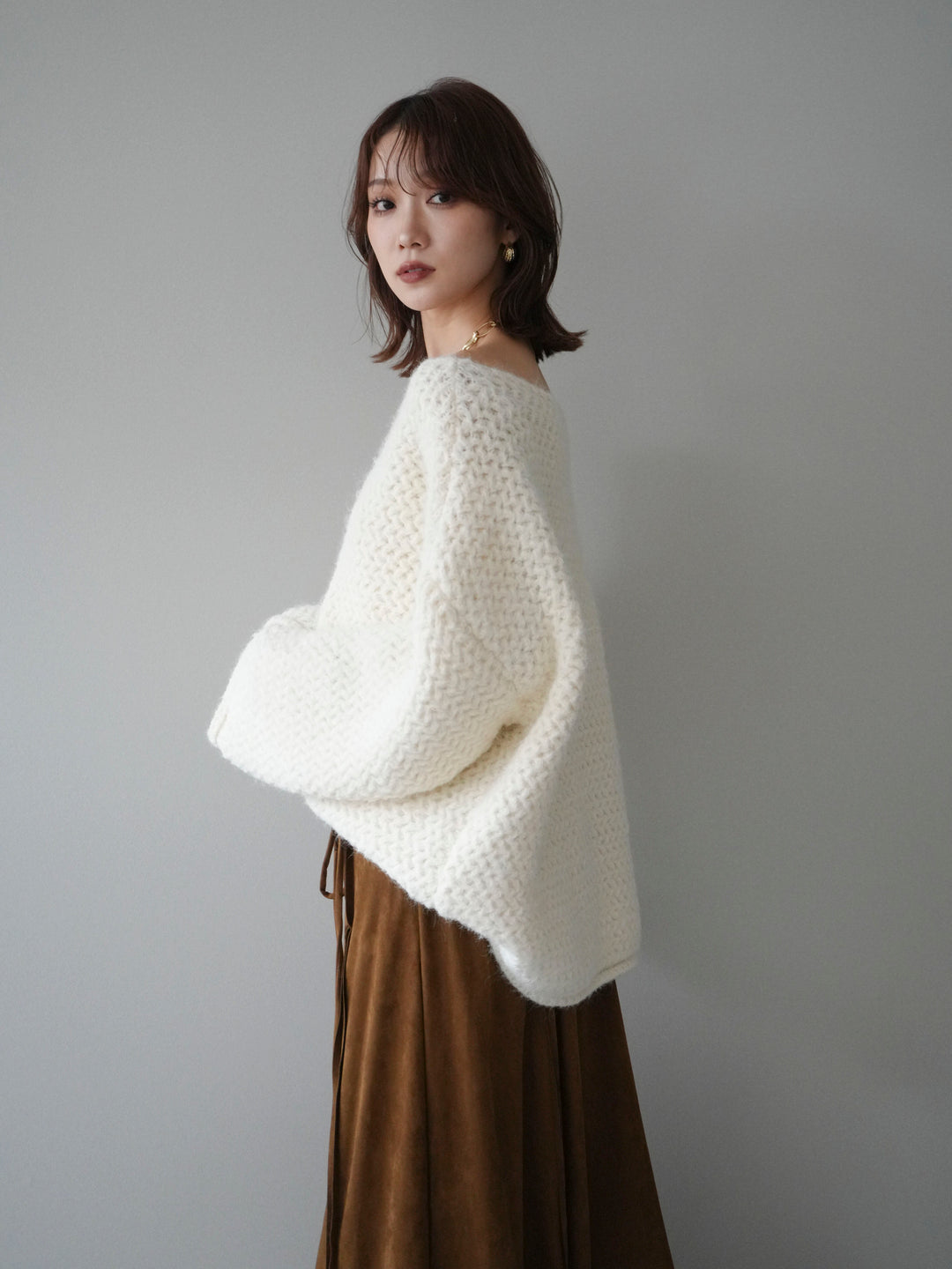 [予約]ワッフル編みオーバーニットプルオーバー/off