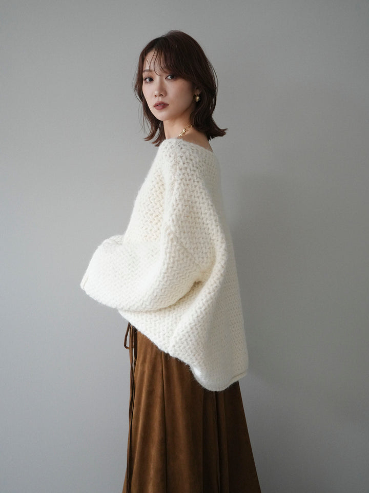 [予約]ワッフル編みオーバーニットプルオーバー/off