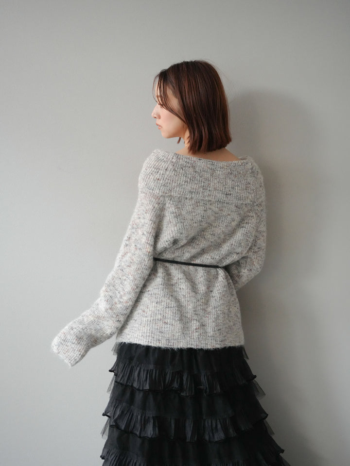 [予約]ミックスヤーンオフショルルーズニットプルオーバー/ベージュ