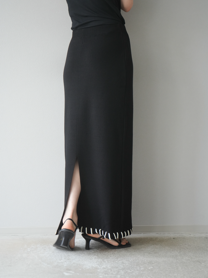 【預購】亞麻質感手縫針織緊身裙/黑色