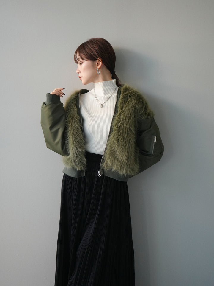 [SET]ファードッキングMA-1+袖ボタンボトルネックリブニットトップス(2set)