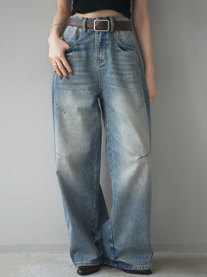 [予約]ベルト付カーブデニムパンツ/lightblue