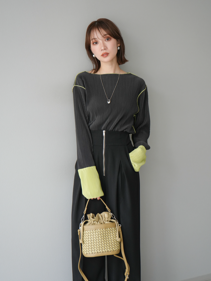 [予約]バイカラープリーツトップス/チャコール