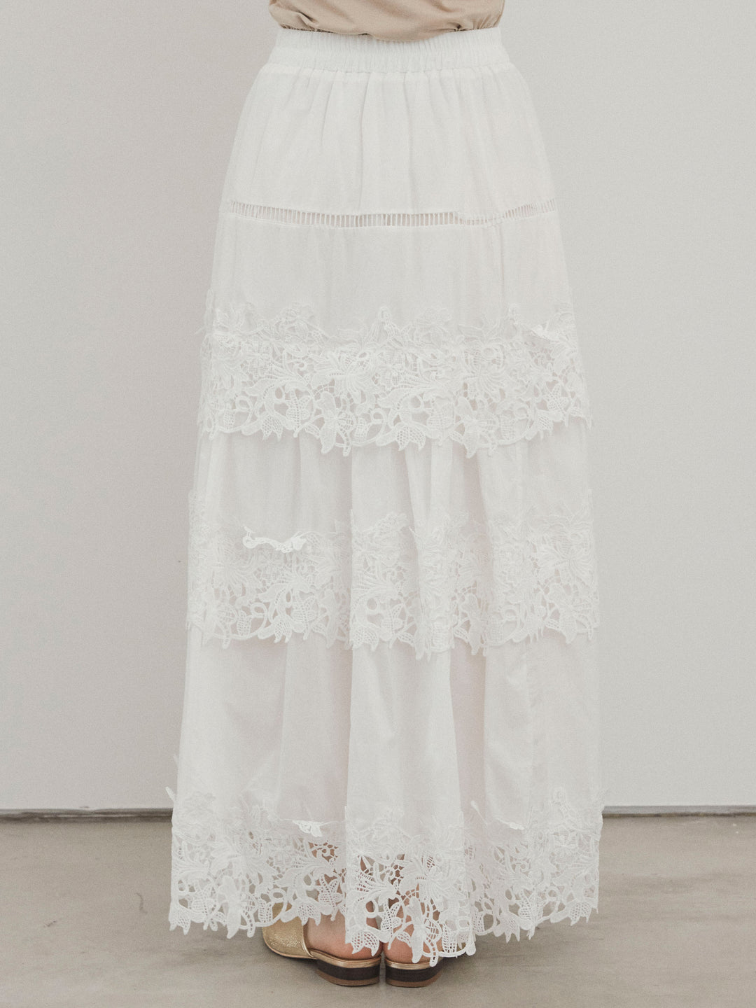 [予約]スカラップレースロングスカート/オフホワイト
