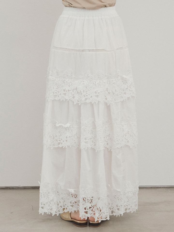 [予約]スカラップレースロングスカート/オフホワイト