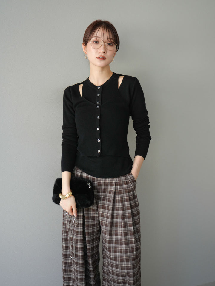 [予約]レイヤードデザインニットカーディガン/ブラック
