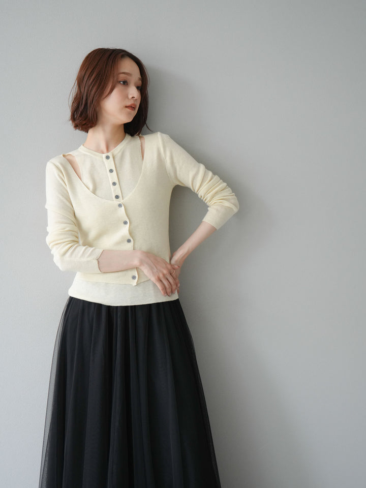 [予約]レイヤードデザインニットカーディガン/アイボリー