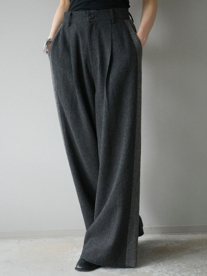 [予約]ツイードサイド配色ワイドパンツ/ブラック