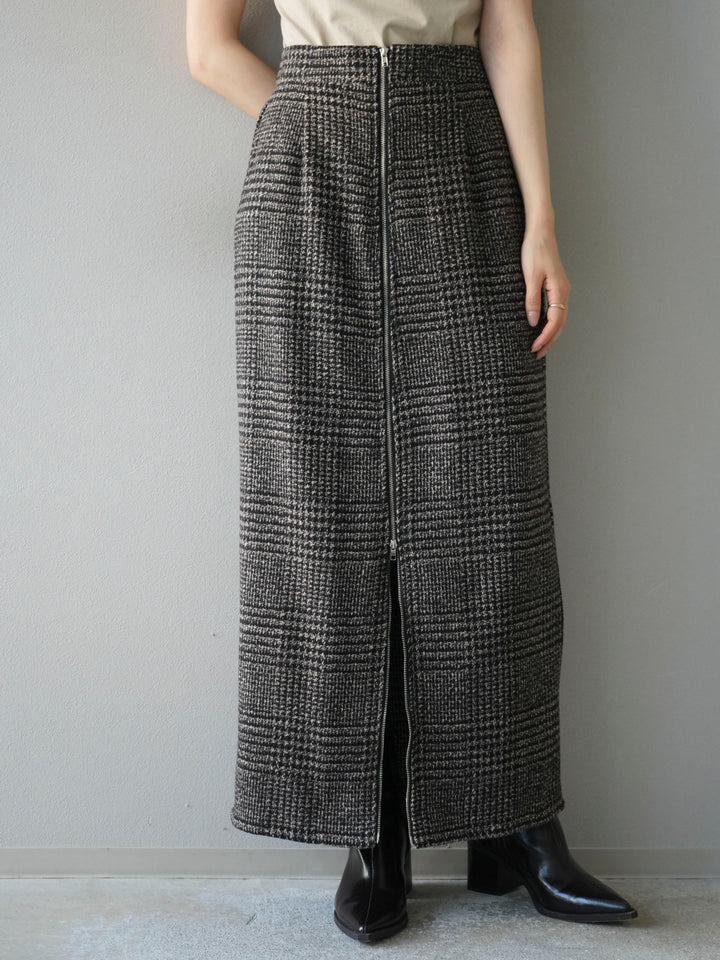 [予約]ツイードジップタイトスカート/brown