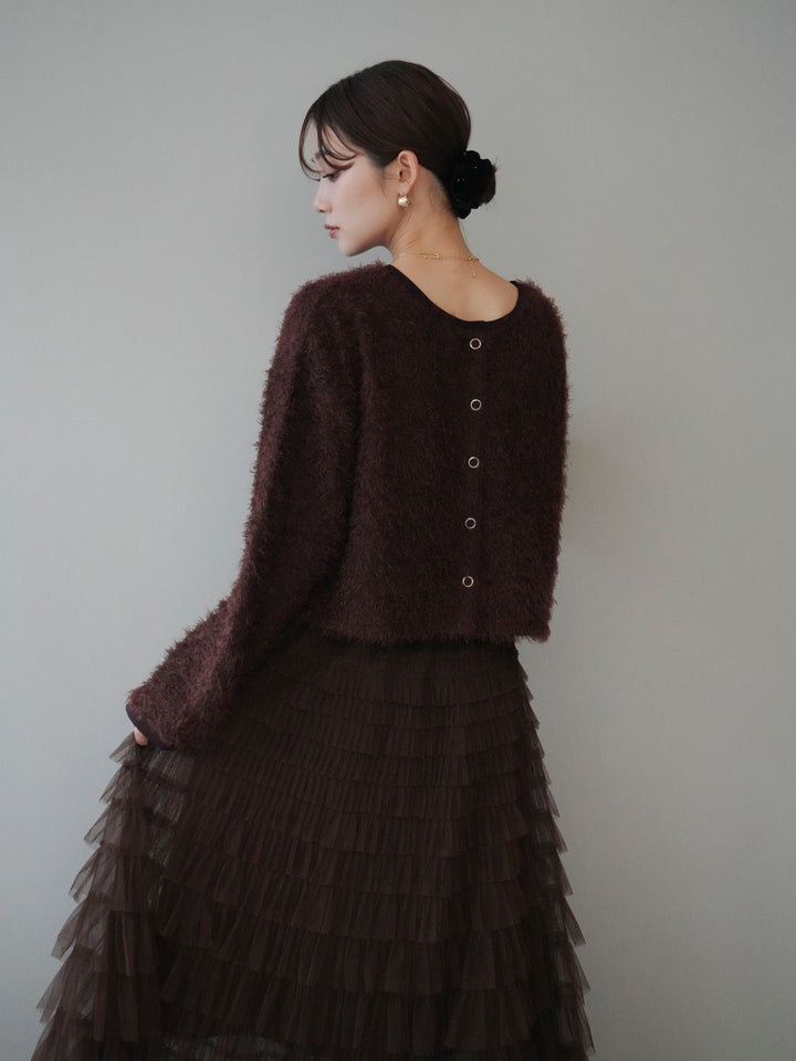 [予約]バイカラー2WAYシャギーニットカーディガン/brown