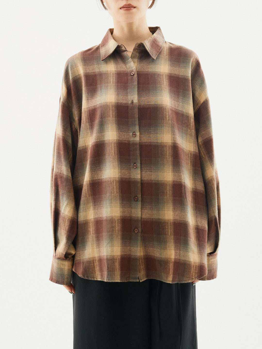 [予約]オンブレチェックオーバーシャツ/ブラウン