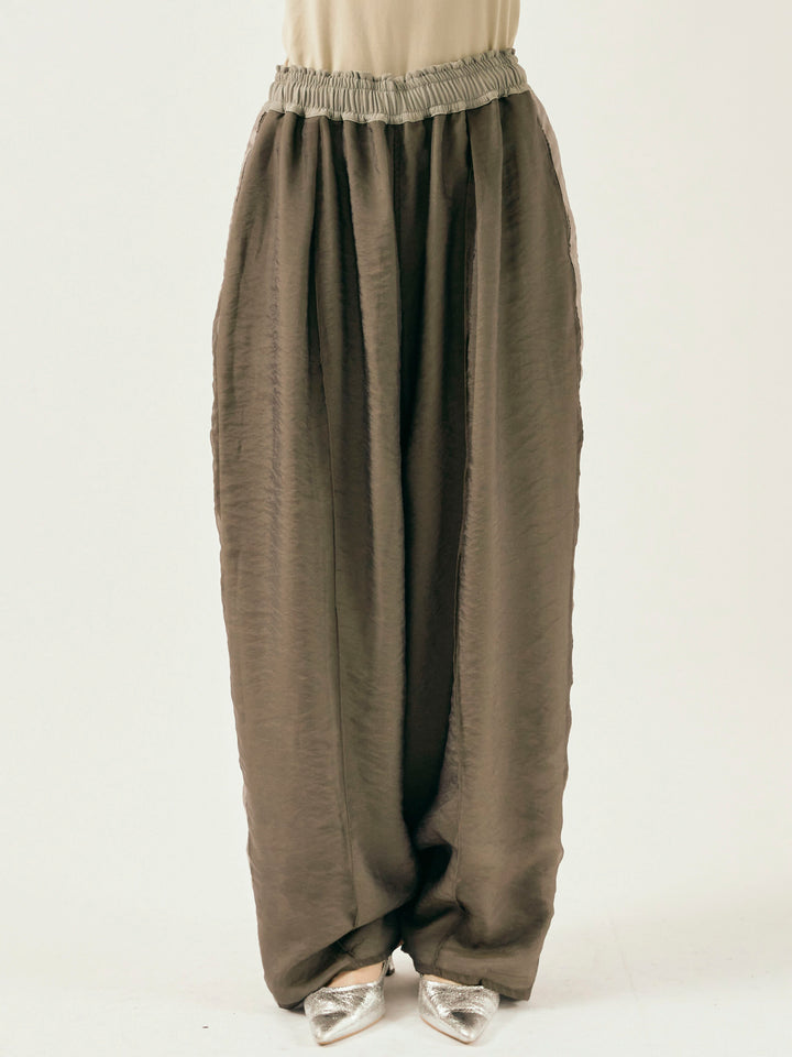 [予約]オーガンジーレイヤードサイドラインパンツ/チャコール