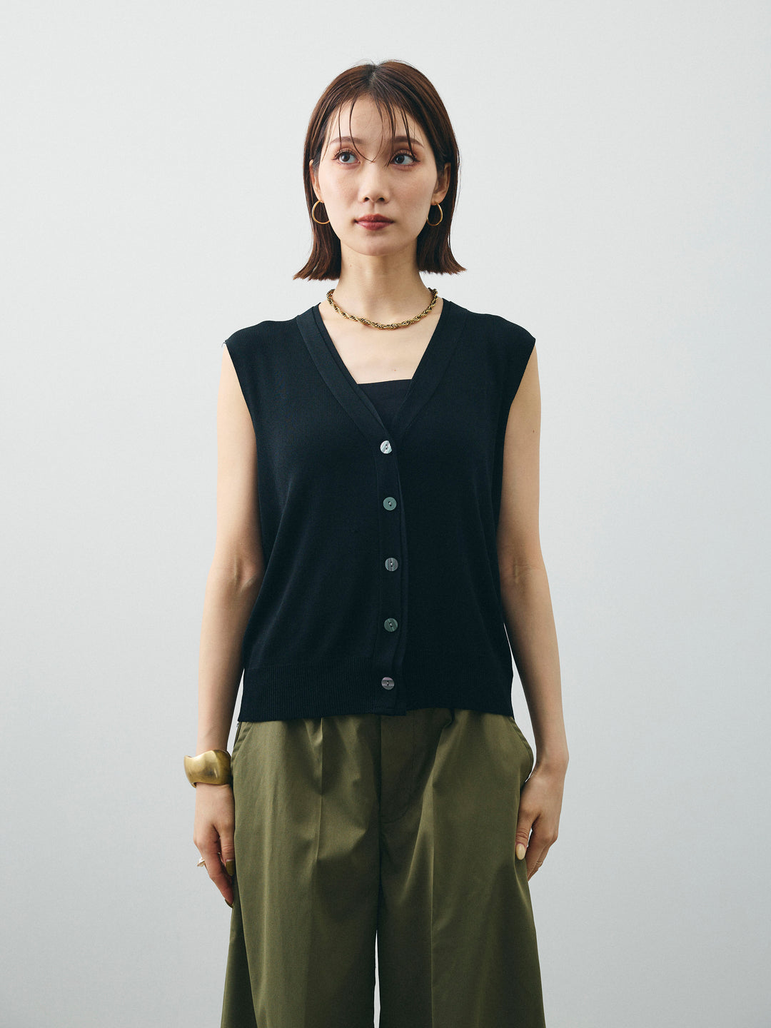 [予約]クールタッチ2WAYデザインニットベスト/ブラック