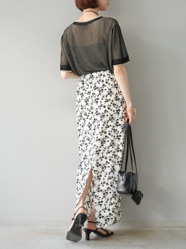 [SET]リネンタッチ配色二重臼ハーフニットトップス+選べるアソート柄スカートセット(2set)